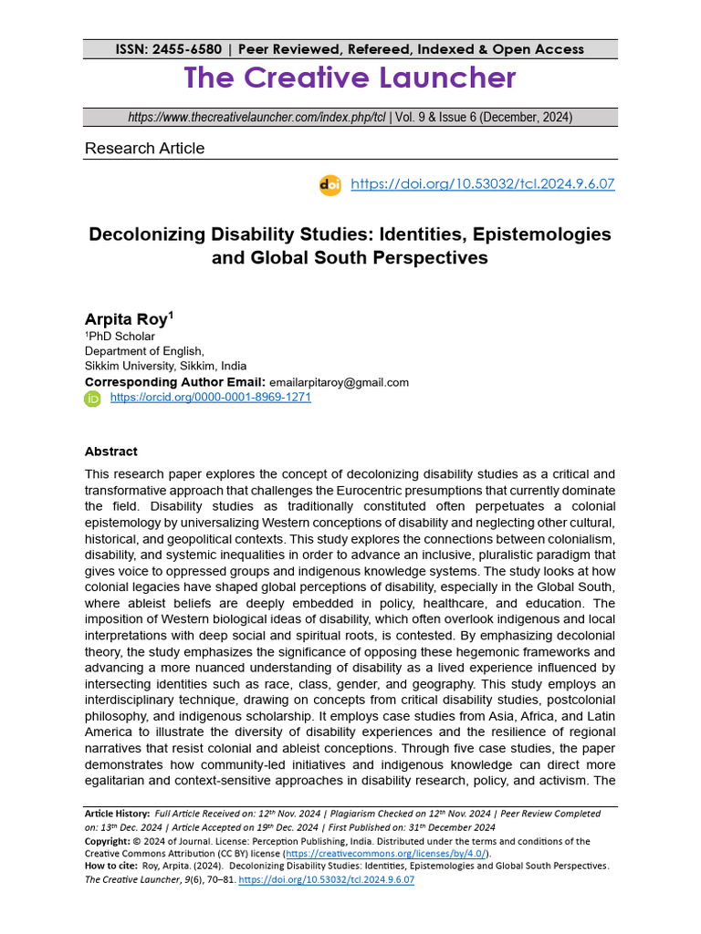 Decolonizing Disability Studies Identities Epistem | PDF ...