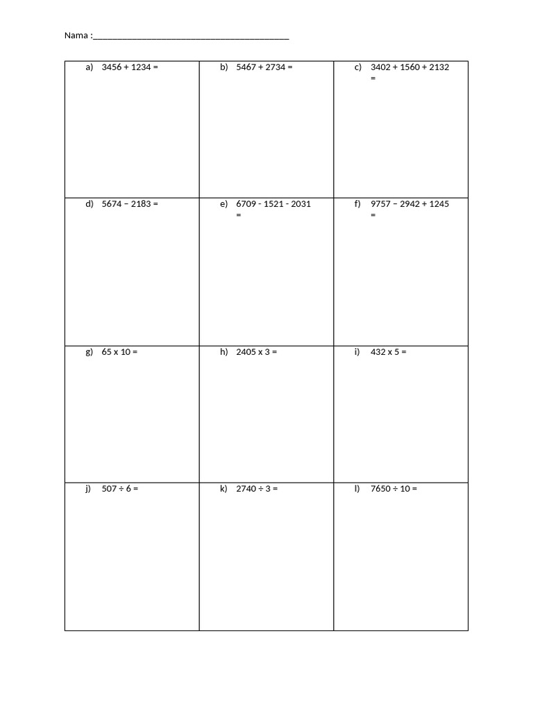 Math Practice Worksheet for Students | PDF