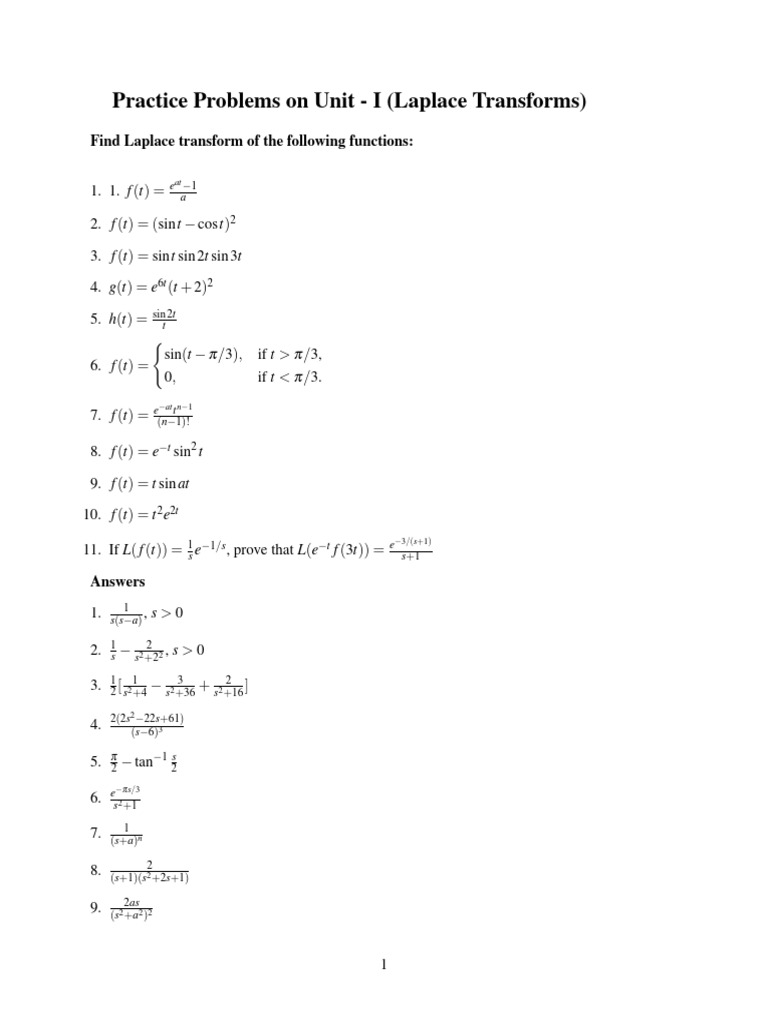 Laplace Transform Practice Problems | PDF | Laplace Transform ...