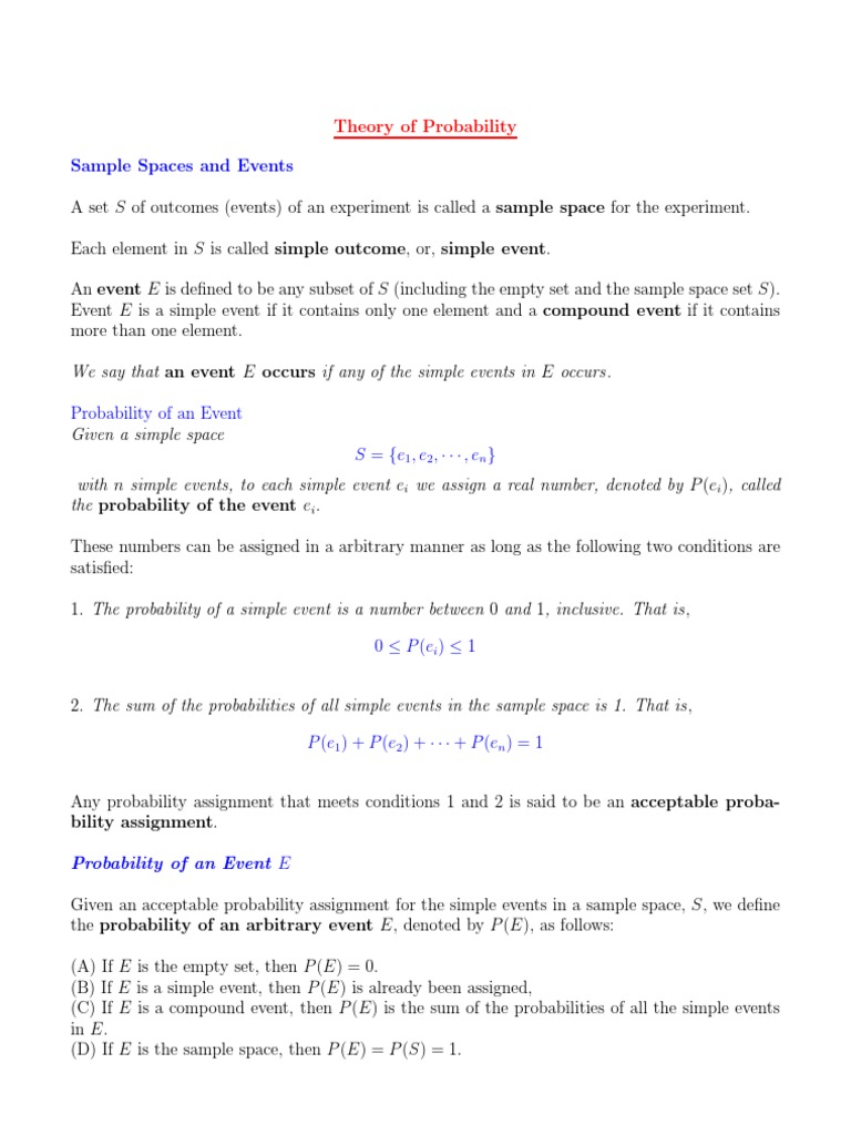 Sample Spaces and Events: Theory of Probability | PDF | Probability ...
