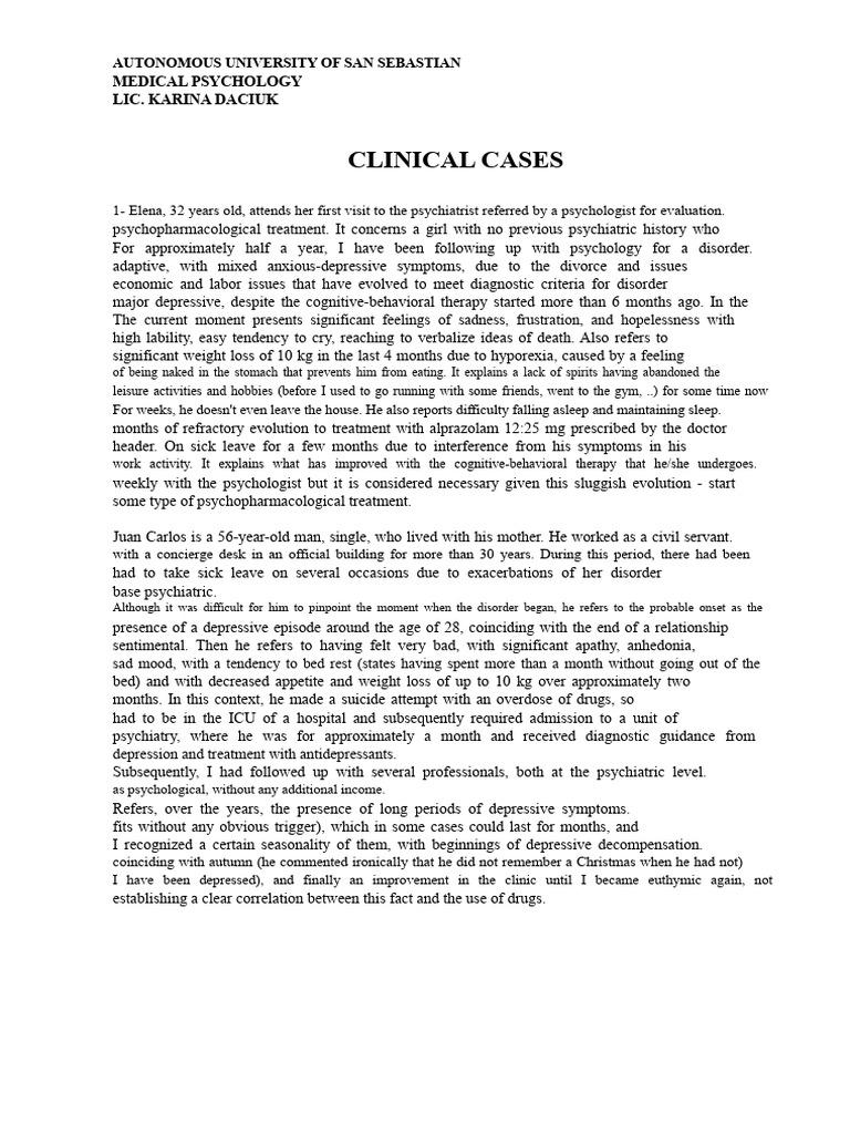 Clinical Cases in Medical Psychology | PDF | Major Depressive Disorder ...
