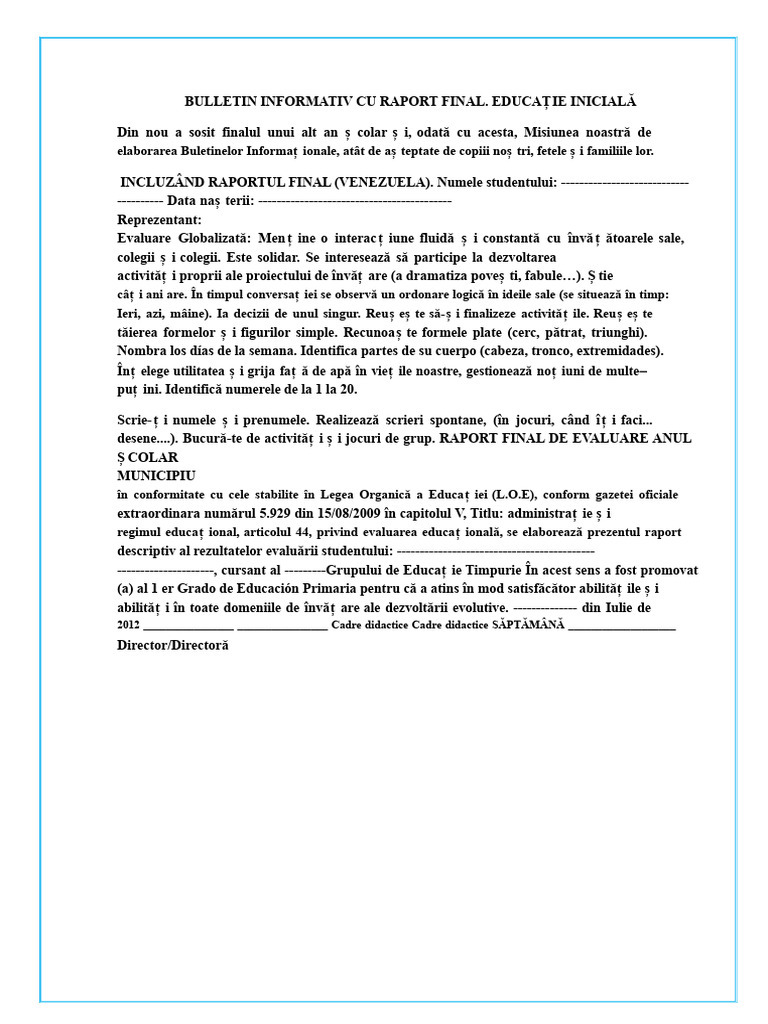 Model de Buletin Informativ | PDF