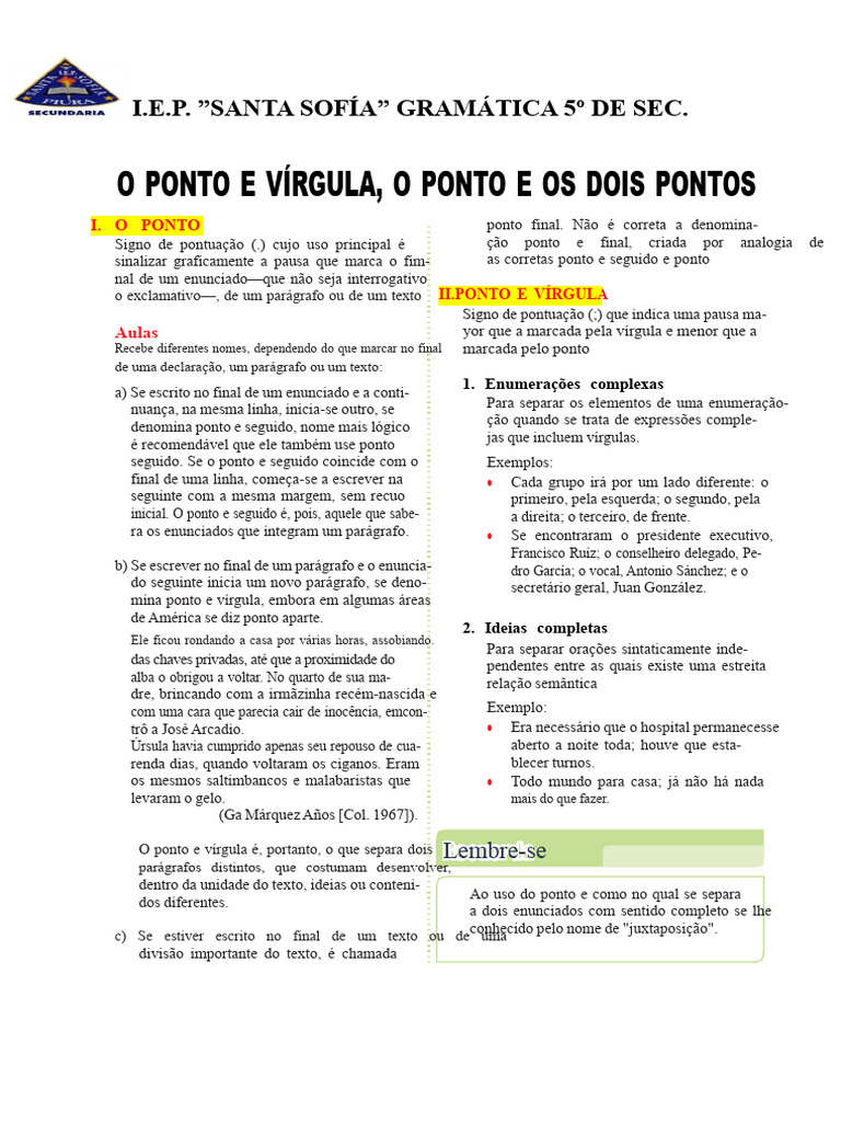Uso do Ponto e Vírgula na Gramática | PDF | Amor | Vírgula