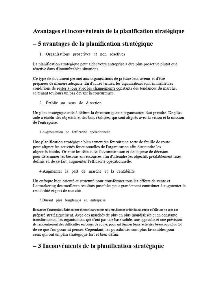 Avantages et inconvénients de la planification stratégique | PDF ...