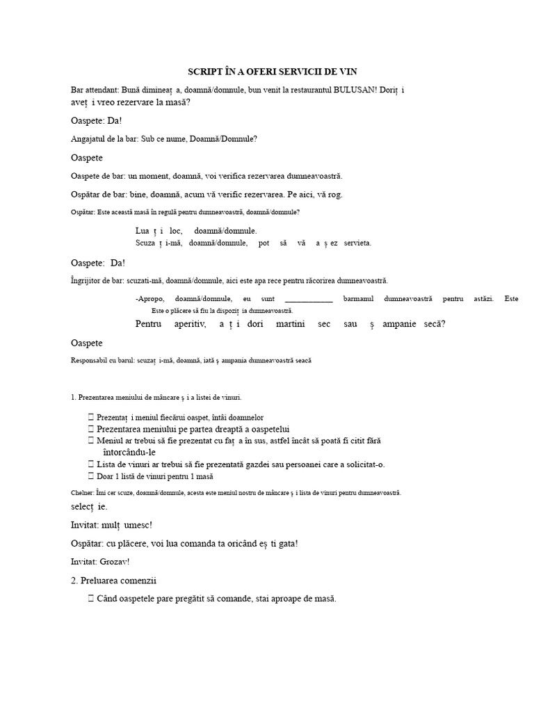 Script in Provide Wine Service | PDF