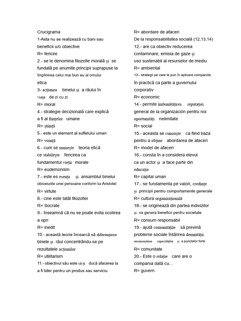 Crucigrama Cu Răspunsuri PDF | PDF