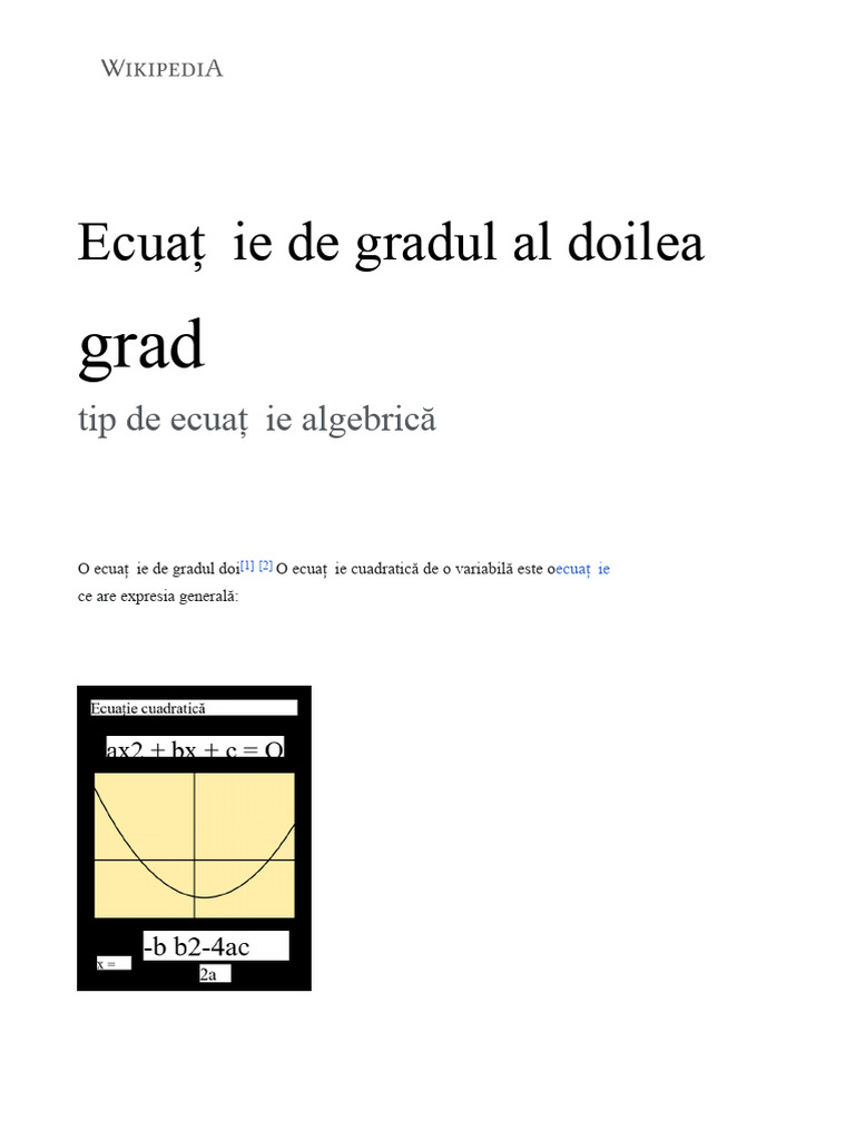 Ecuație de Gradul Al Doilea - Wikipedia, Enciclopedia Liberă | PDF