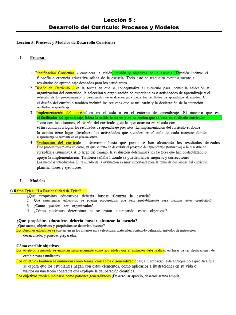 Modelos y Procesos de Desarrollo Curricular | PDF | Plan de estudios ...
