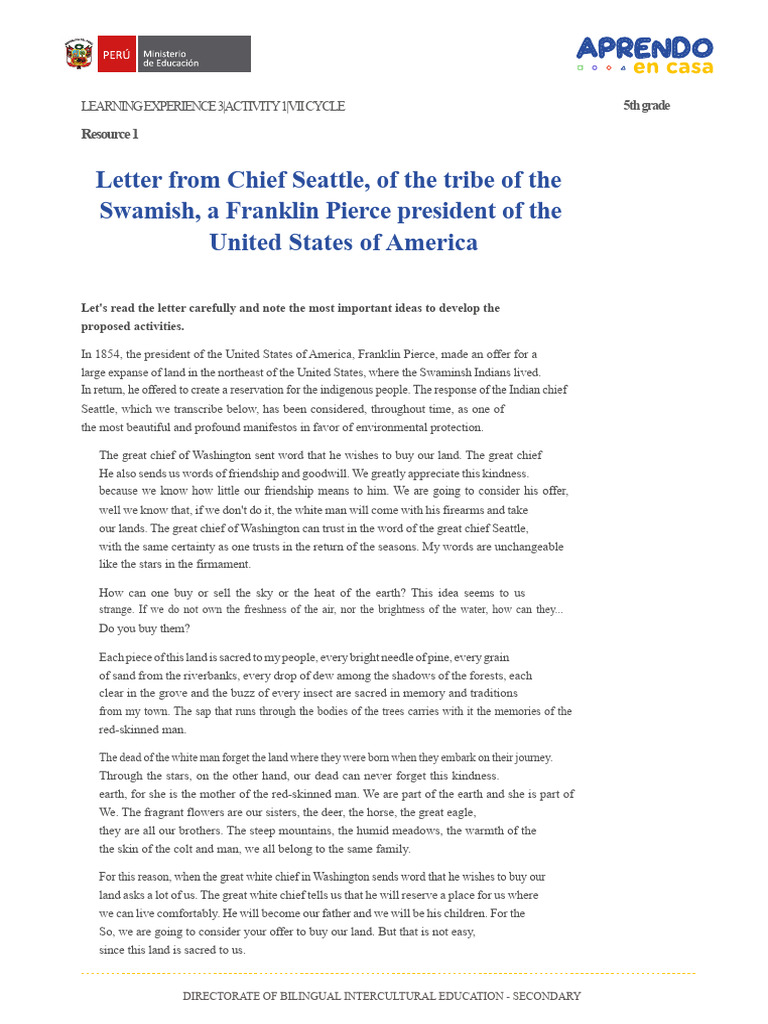 1 - Activity 1-Letter From Chief Seattle | PDF