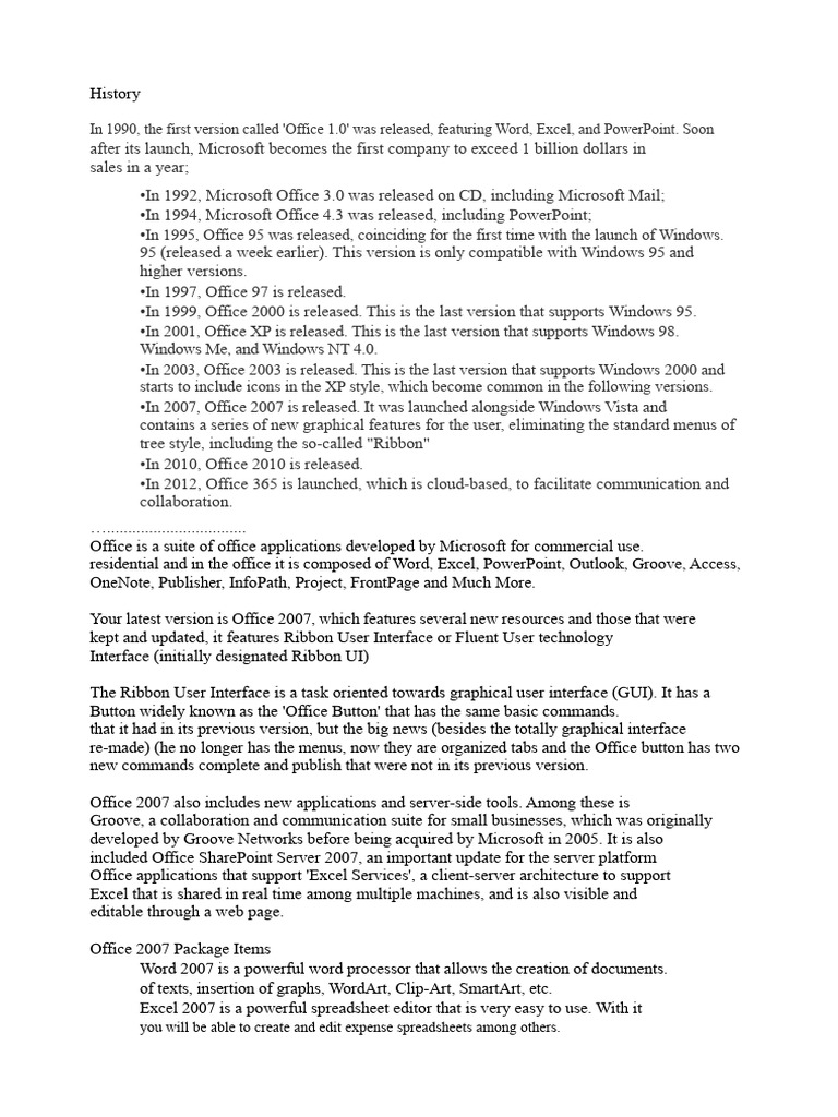 Microsoft Office Evolution Timeline | PDF | Microsoft Office ...
