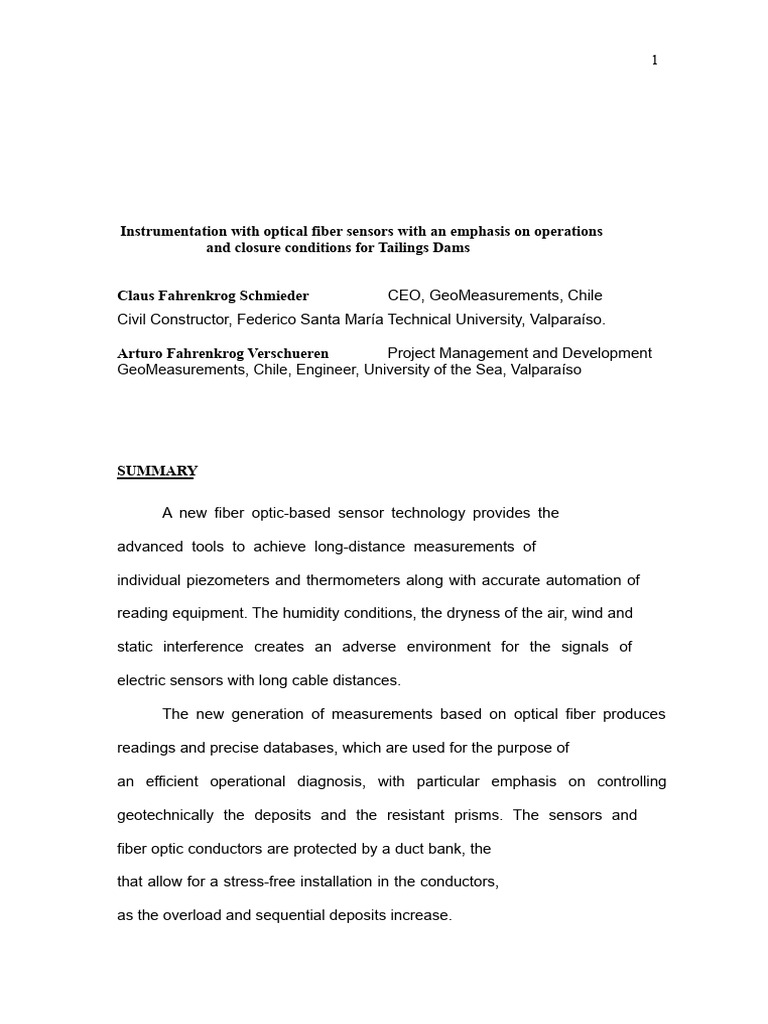 Fiber Optic Sensors for Tailings Dams | PDF | Interferometry | Optical ...