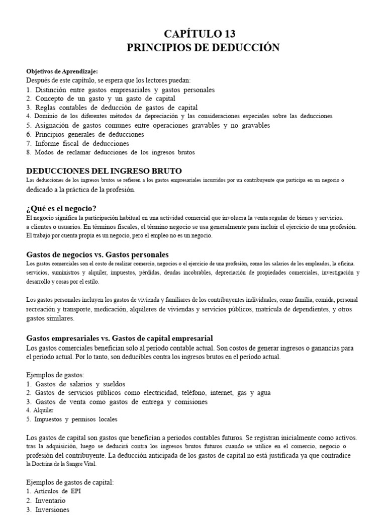 Deducciones Fiscales: Gastos y Capital | PDF | Impuestos | Impuesto ...