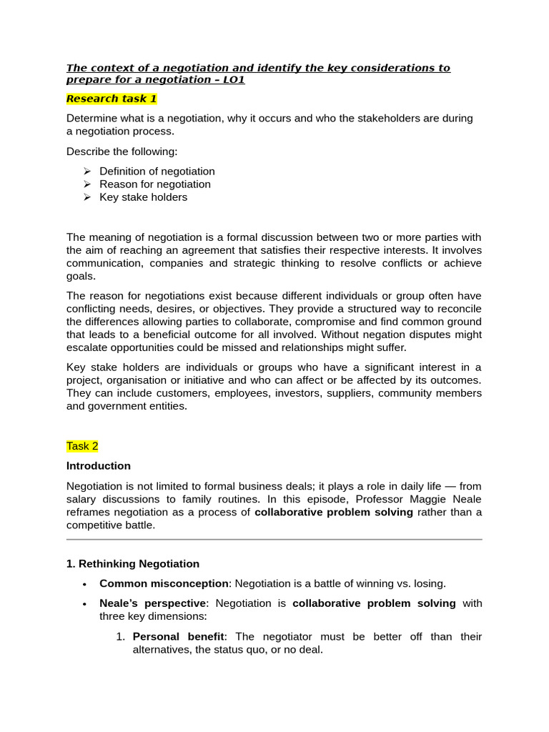 Key Considerations for Effective Negotiation | PDF | Negotiation ...