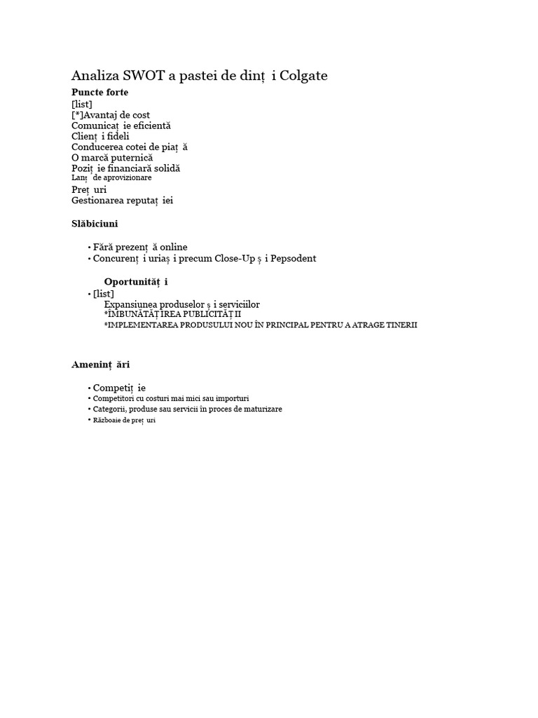 Analiza SWOT A Pastei de Dinți Colgate | PDF