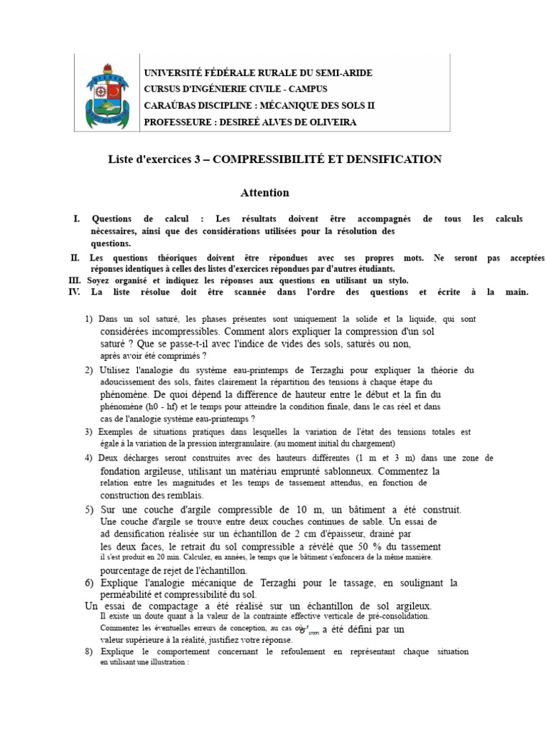 Exercices sur la compressibilité des sols | PDF | Mécanique des sols