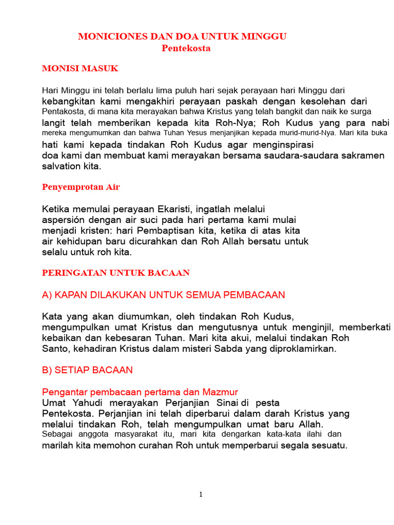 Doa dan Monisi Minggu Pentekosta | PDF