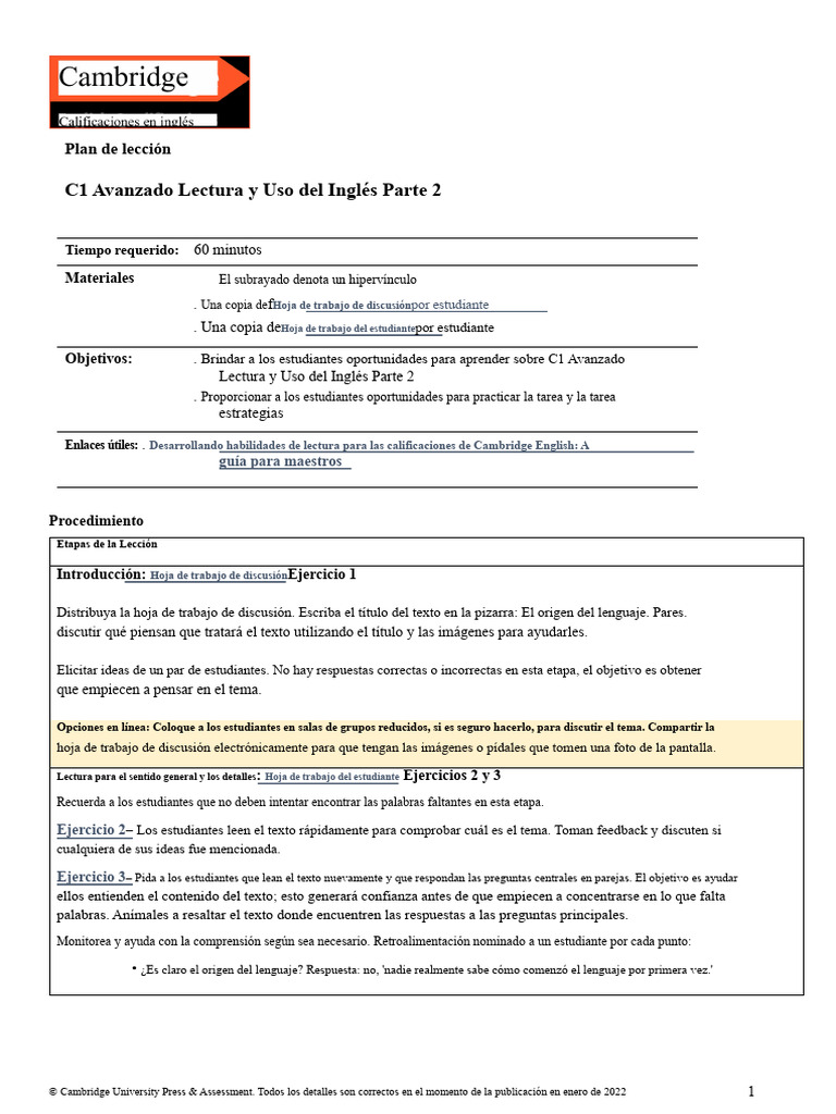 c1 Lectura Avanzada y Uso Del Inglés Parte 2 | PDF | Origen del ...