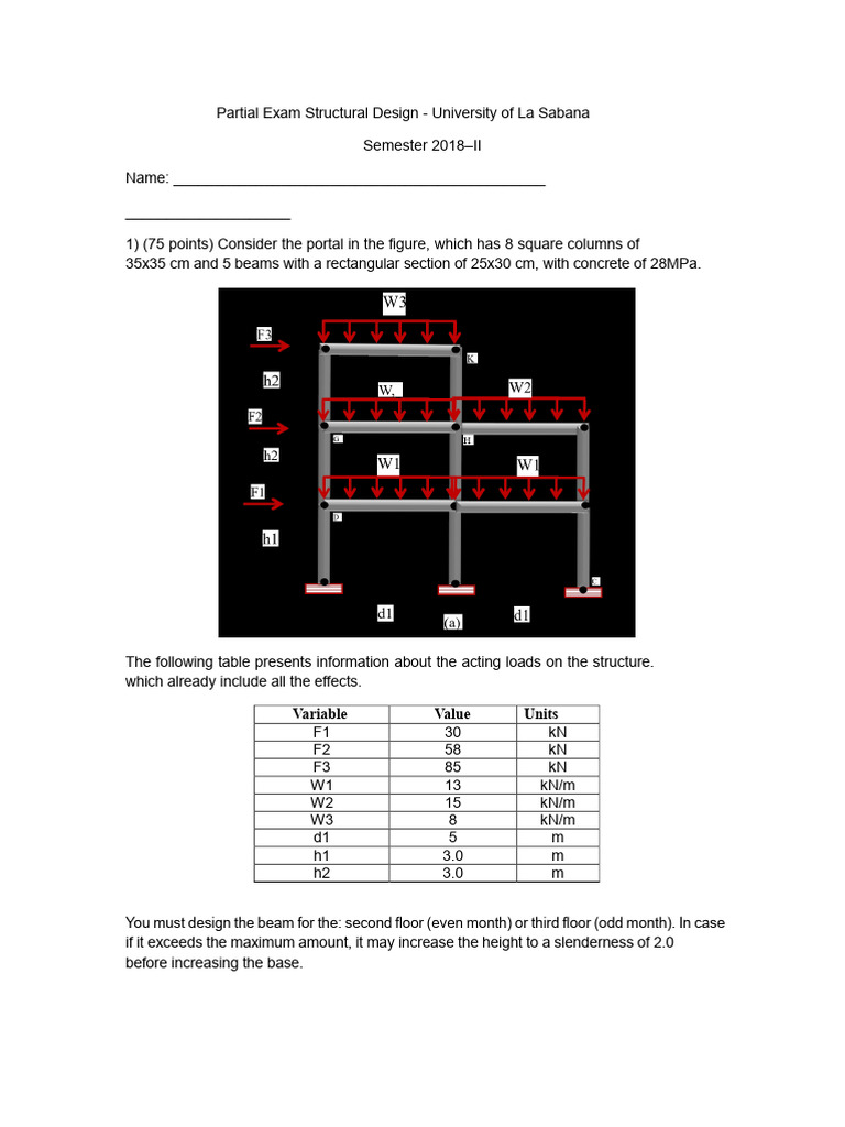 Structural Design Exam - La Sabana 2018 | PDF