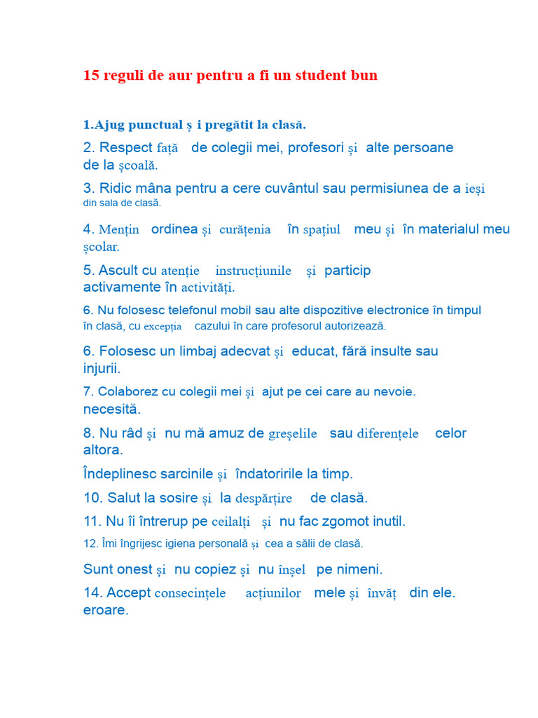 15 Reguli de Aur Pentru A Fi Un Student Bun | PDF