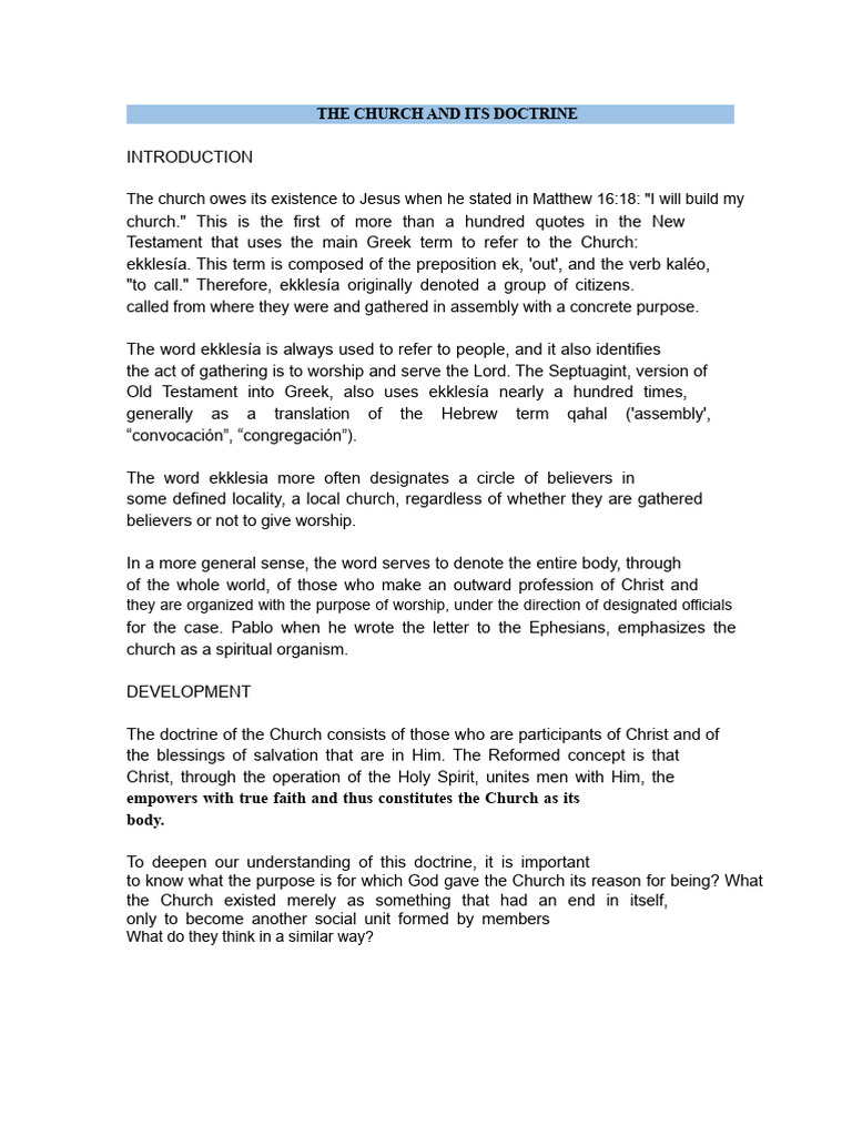 Essay The Church and Its Doctrine | PDF | Christian Church | Jesus