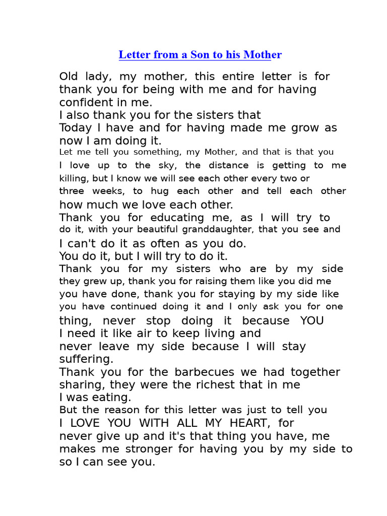 Letter From A Son To His Mother | PDF