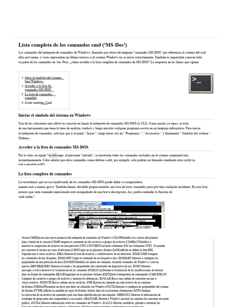 Comandos CMD de MS-DOS: Guía Completa | PDF | Shell (informática ...