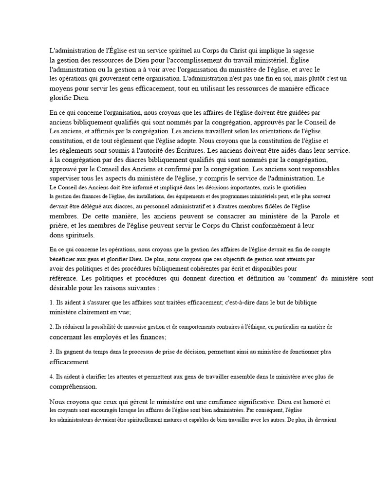 Administration de l'Église : principes et pratiques | PDF | Église ...