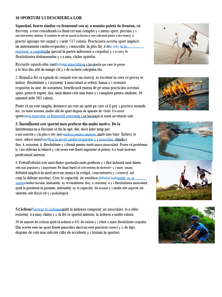 10 Sporturi Și Descrierea Lor | PDF