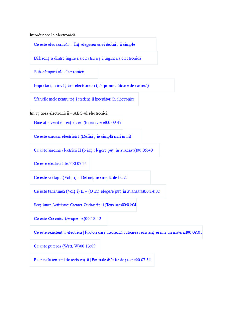 Schema Cursului - Curs de Electronică de Bază Pentru Începători ...