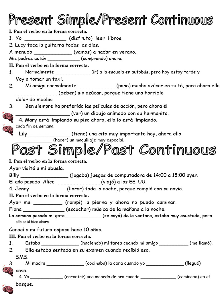 Ejercicios de Presente Continuo | PDF