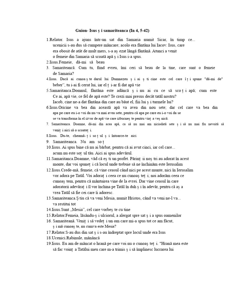 Scenariul - Isus Și Samariteanca | PDF