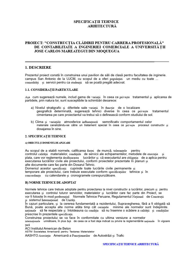 Specificații Tehnice Pe Categorii Arhitectură | PDF