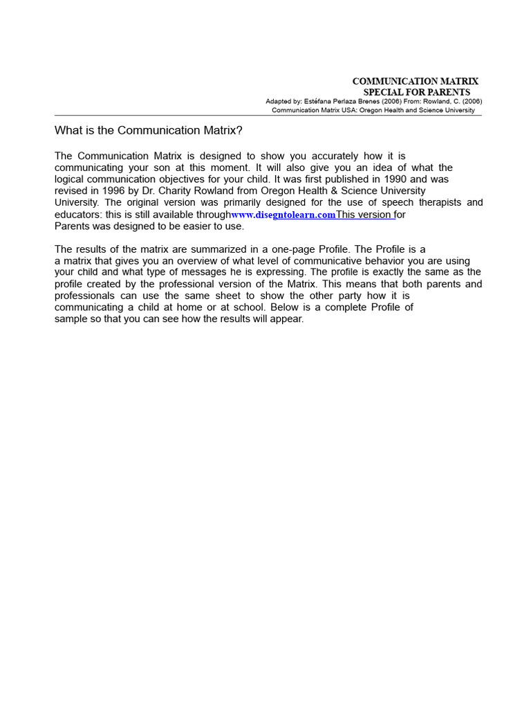 Communication Matrix for Parents | PDF | Communication | Gesture