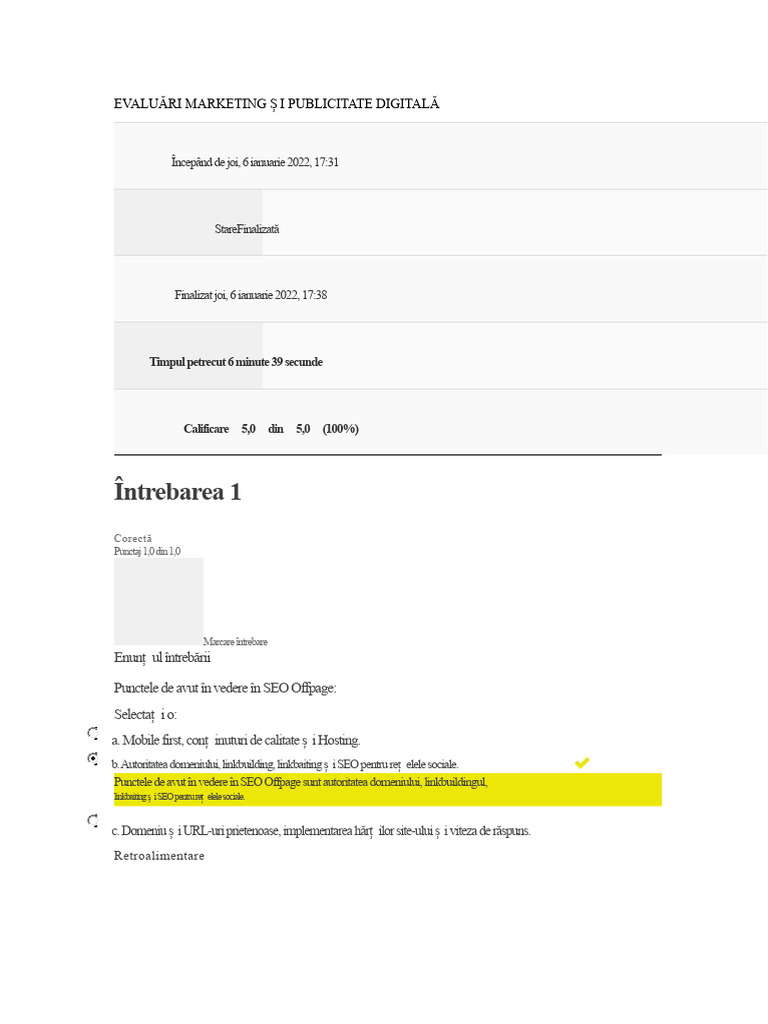 Evaluări de Marketing Și Publicitate Digitală | PDF
