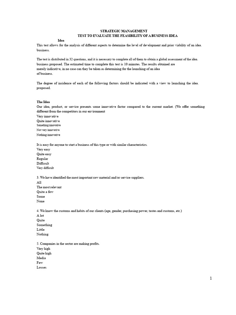 Test To Evaluate Business Ideas PDF | PDF | Strategic Management ...