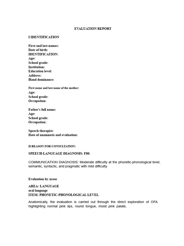 Speech-Language Evaluation Report | PDF | Linguistics | Word