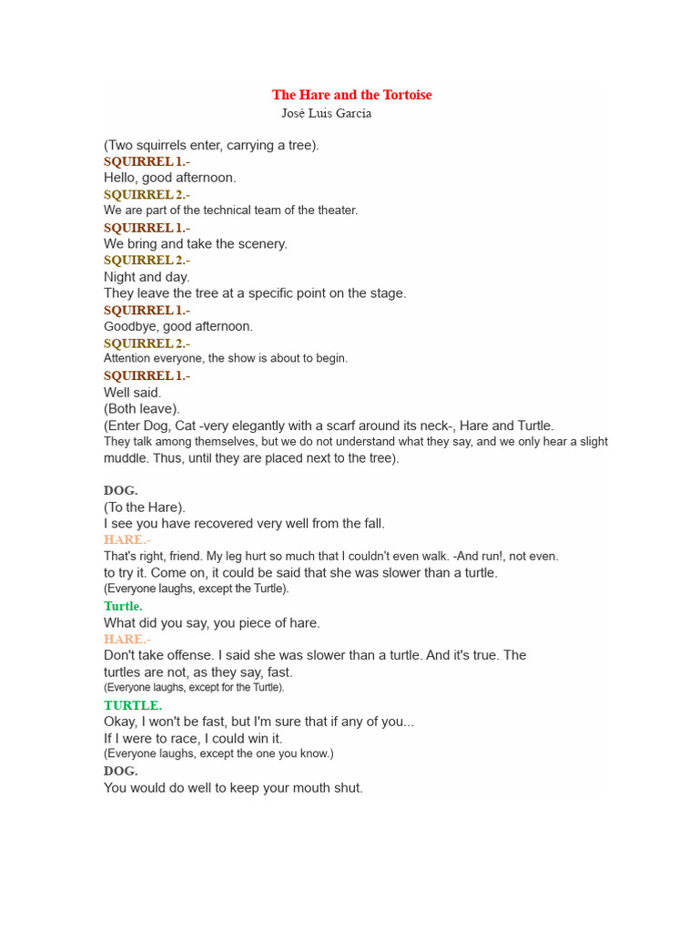 The Hare and The Tortoise Script | PDF | Turtle | Squirrel