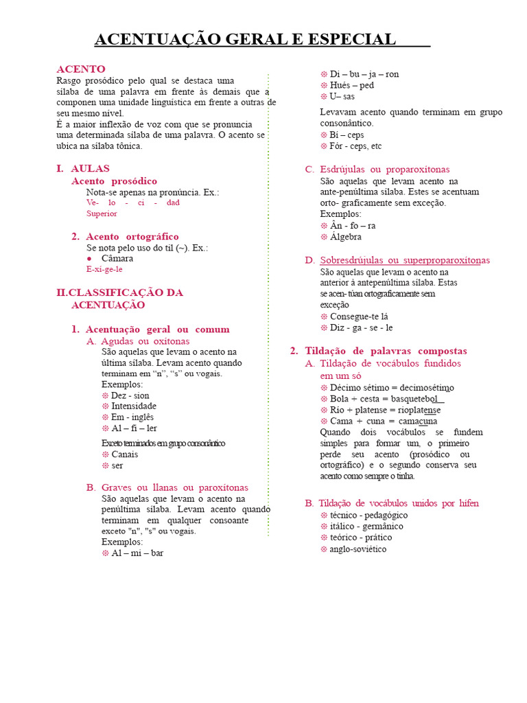Acentuação: Tipos e Regras Ortográficas | PDF | Estresse (Linguística ...