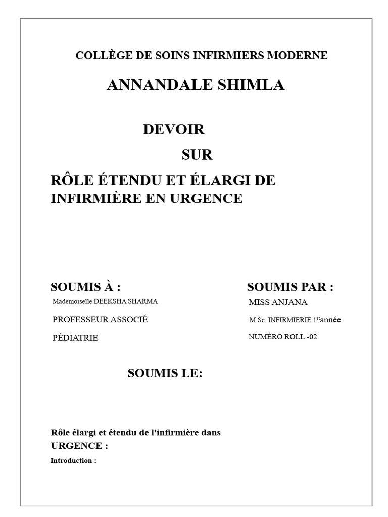 Rôle élargi de l'infirmière en urgence | PDF | Allaitement | Hôpital