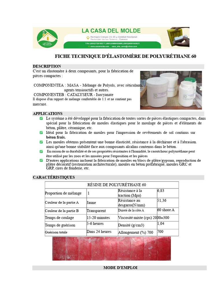 Élastomère Polyuréthane 60 : Fiche Technique | PDF | Polyuréthane | Béton