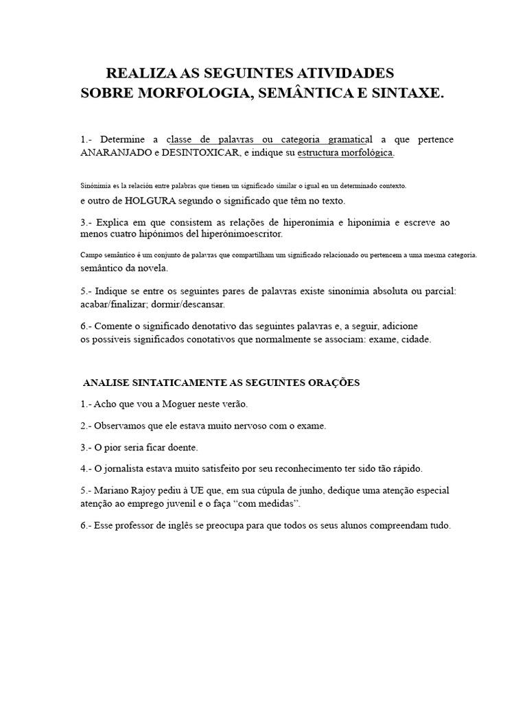 Análise de Morfologia e Sintaxe em Português | PDF
