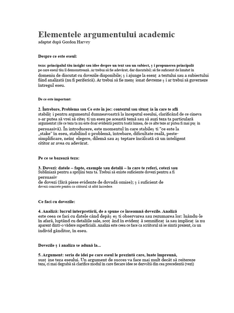 Elemente Ale Argumentului Academic | PDF