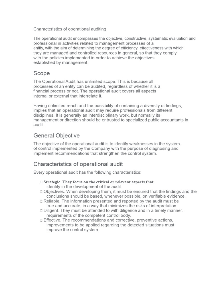 Key Characteristics of Operational Auditing | PDF | Audit | Financial Audit