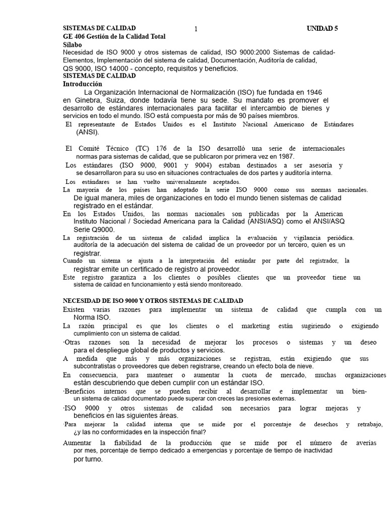 Sistemas de Calidad ISO 9000 y Beneficios | PDF | Sistema de manejo de ...
