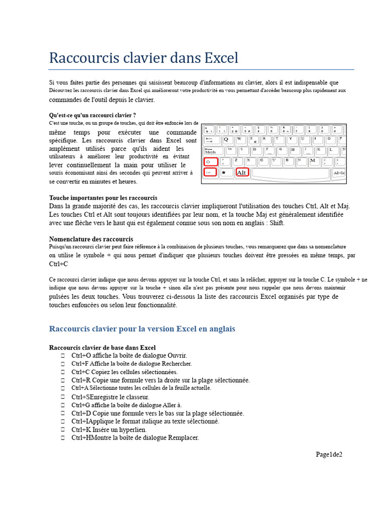 Raccourcis Clavier Essentiels Excel | PDF | Raccourci clavier ...