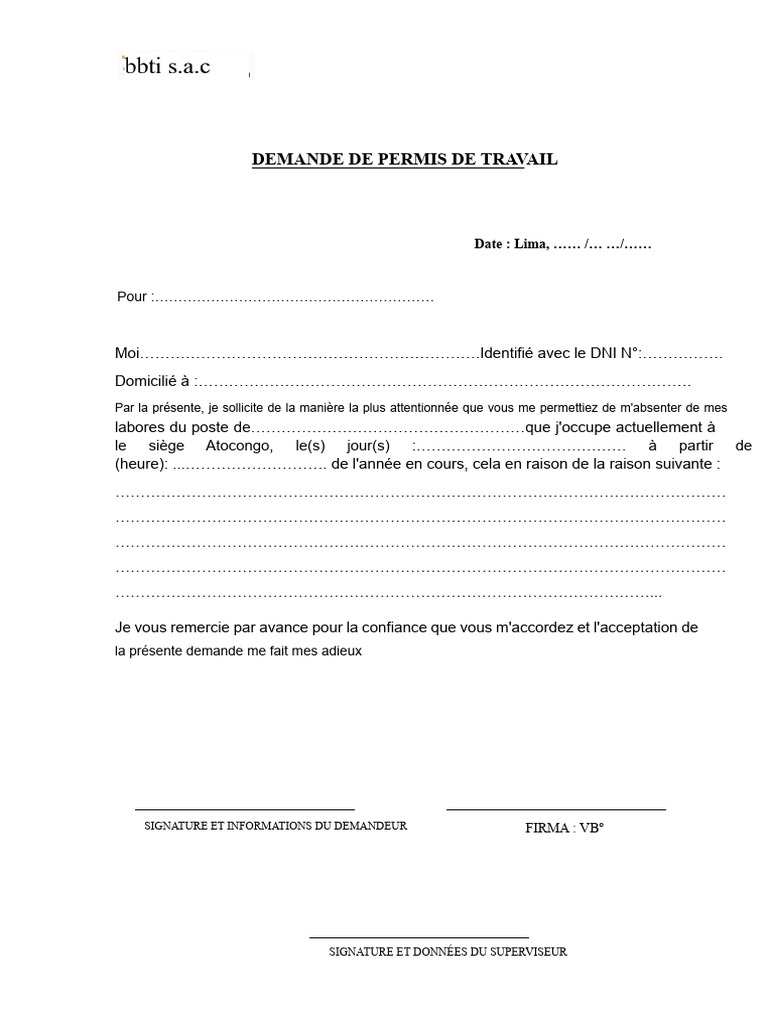 Demande de Permis de Travail à Lima | PDF