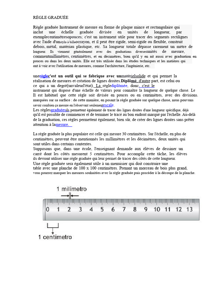 Règle graduée : Utilisation et caractéristiques | PDF | Longueur | Mètre