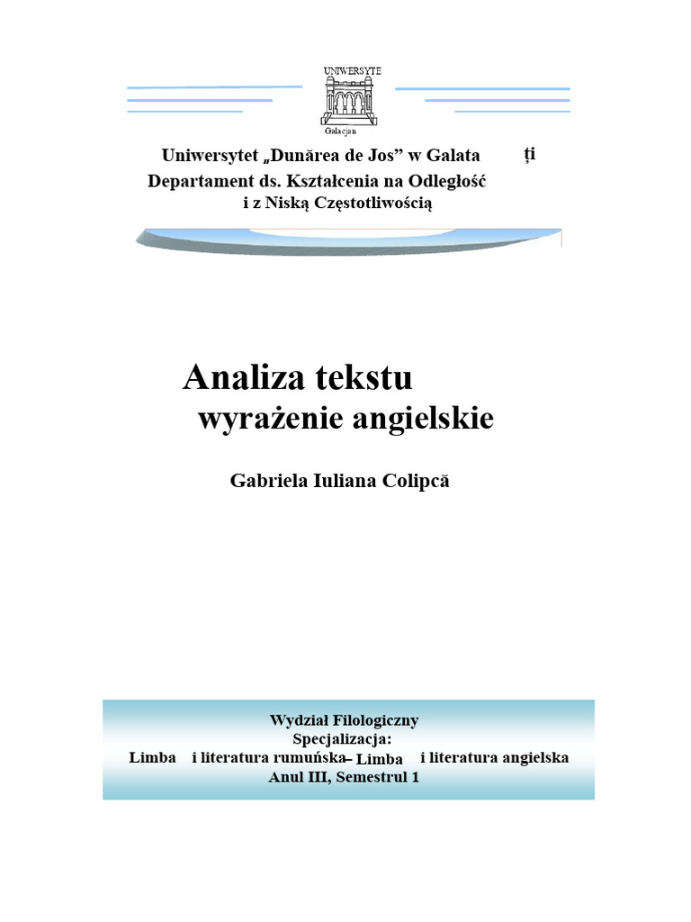 Analiza Tekstu Wyrażenia Angielskiego - Isabela Merila - G. Colipca | PDF