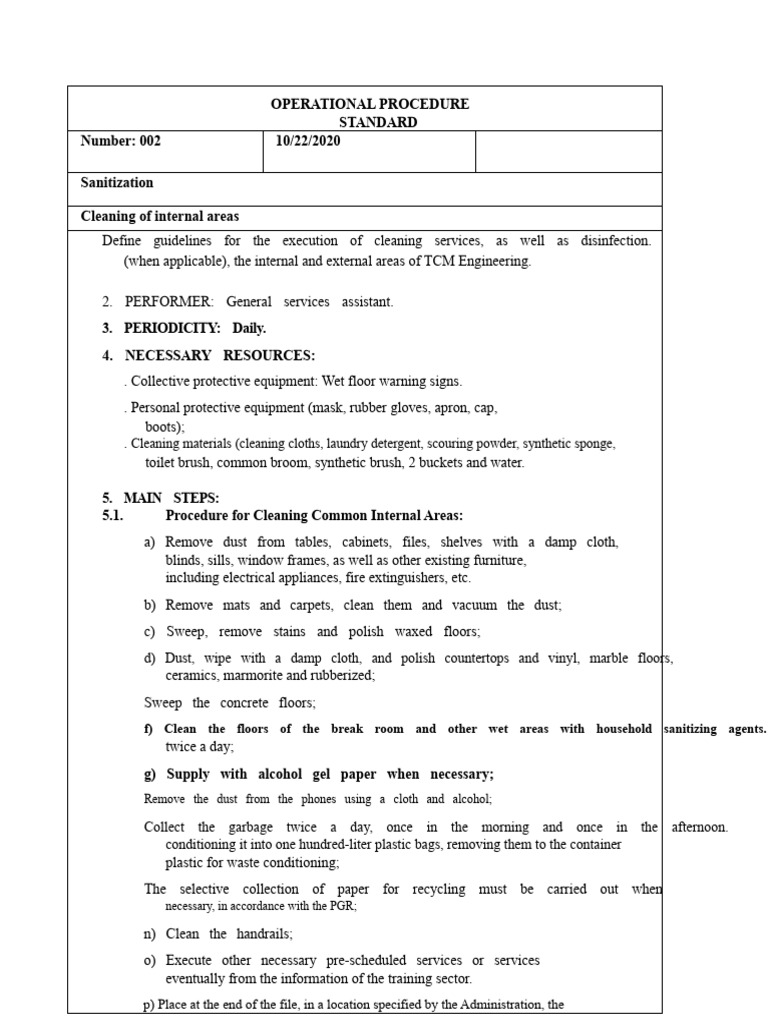 Daily Cleaning and Sanitization Procedures | PDF | Personal Protective ...