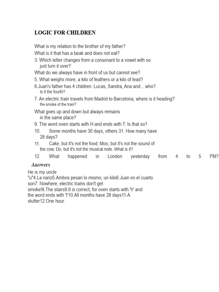 Fun Logic and Riddles for Kids | PDF